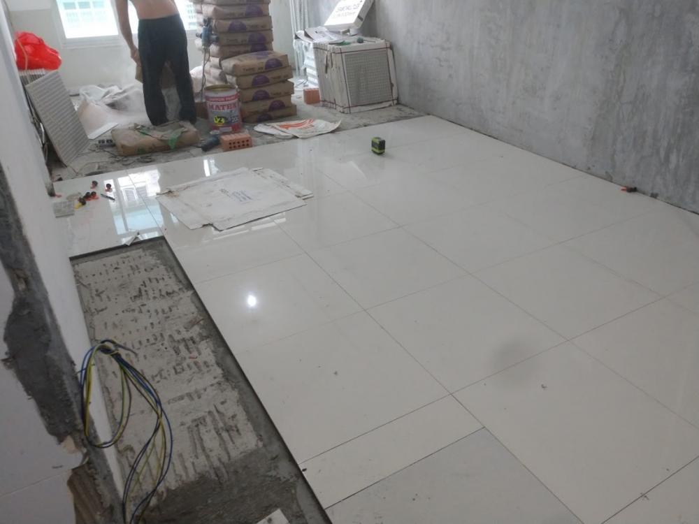 Asian Kitchen with Vinyl Flooring and Homogeneous Tiles