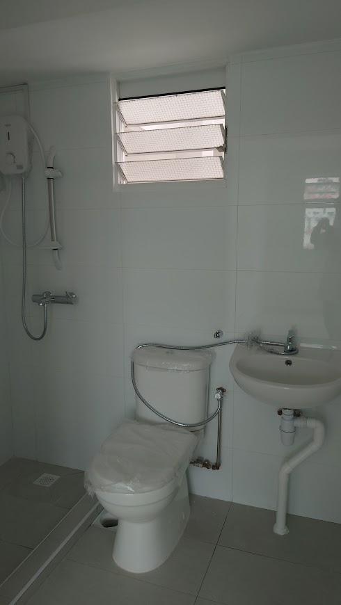 Asian Bathroom with Homogeneous Tiles and Mirror