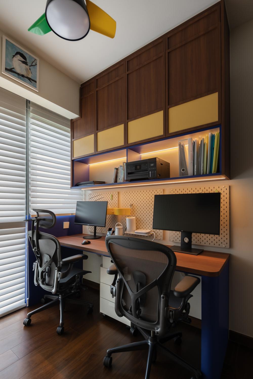 Eclectic Study with Desk and Desk Chairs