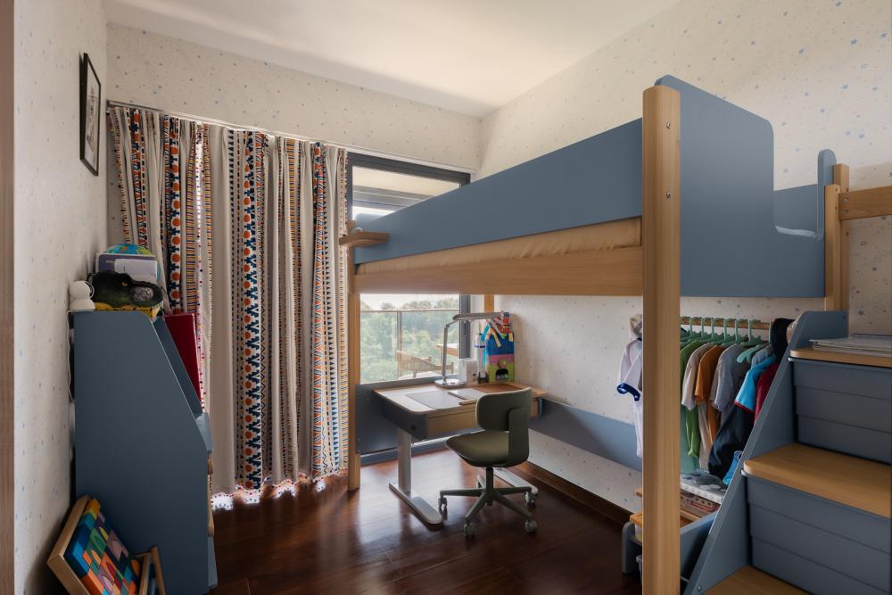 Eclectic Bedroom with Parquet Floor and Wood Flooring