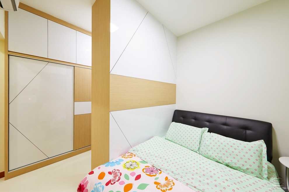 Contemporary Bedroom with Platform Bed and Homogeneous Tiles