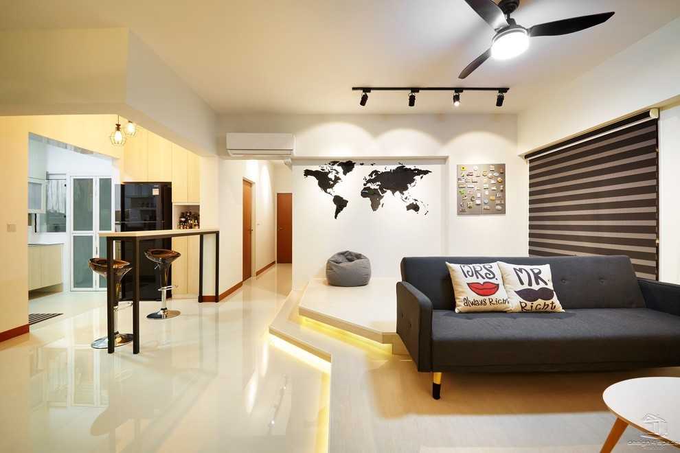 Contemporary Living Room with Wood Flooring and TV Console