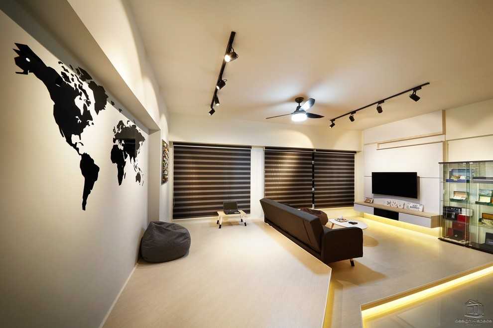 Contemporary Living Room with Wood Flooring and TV Console