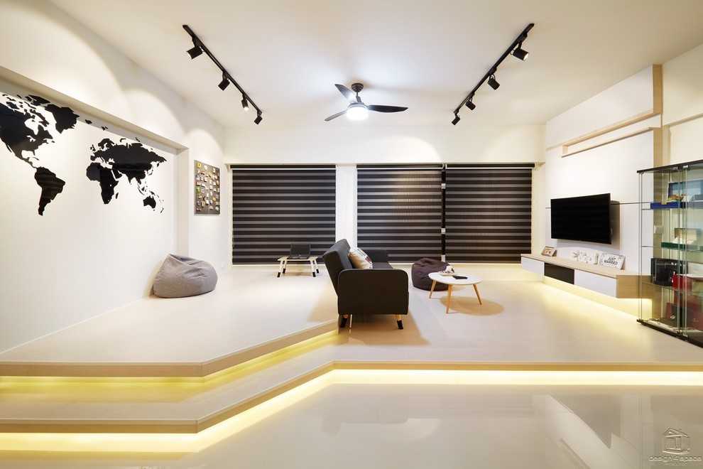 Contemporary Living Room with Wood Flooring and TV Console