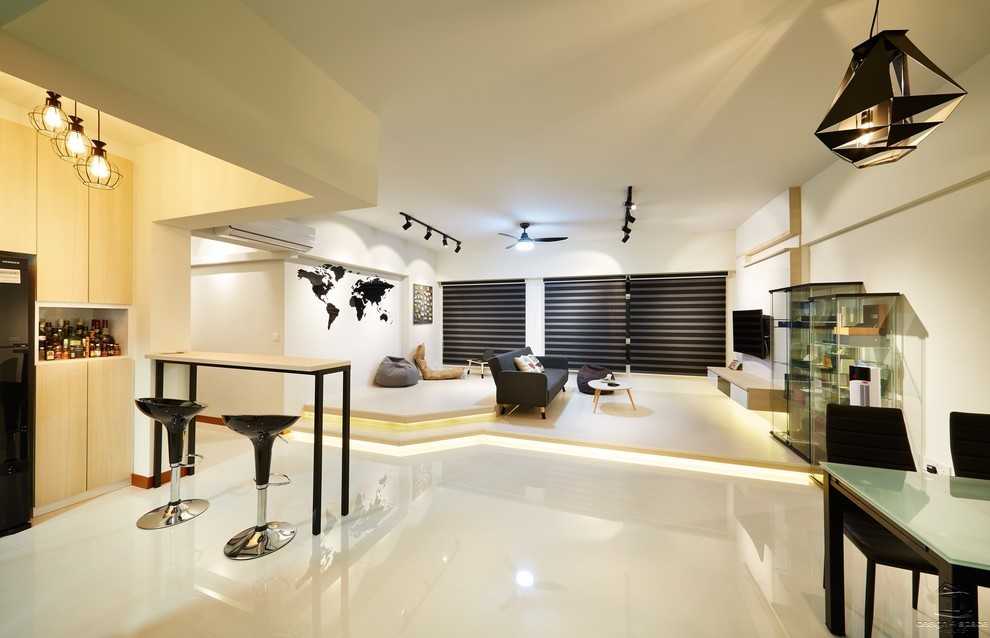 Contemporary Living Room with Vinyl Flooring and Homogeneous Tiles