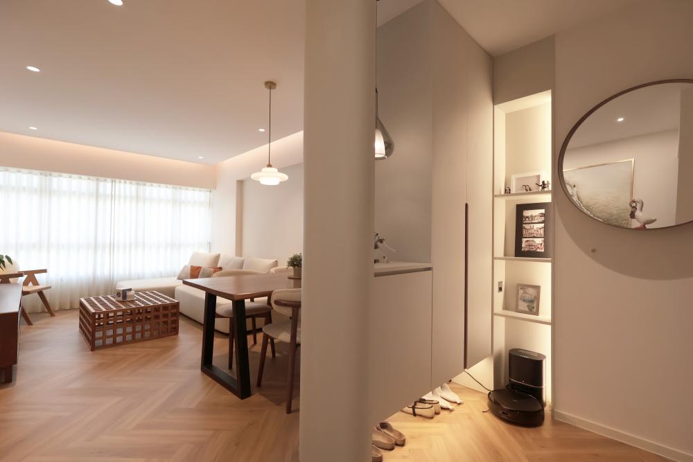 Scandinavian Living Room with Vinyl Flooring and Sofa