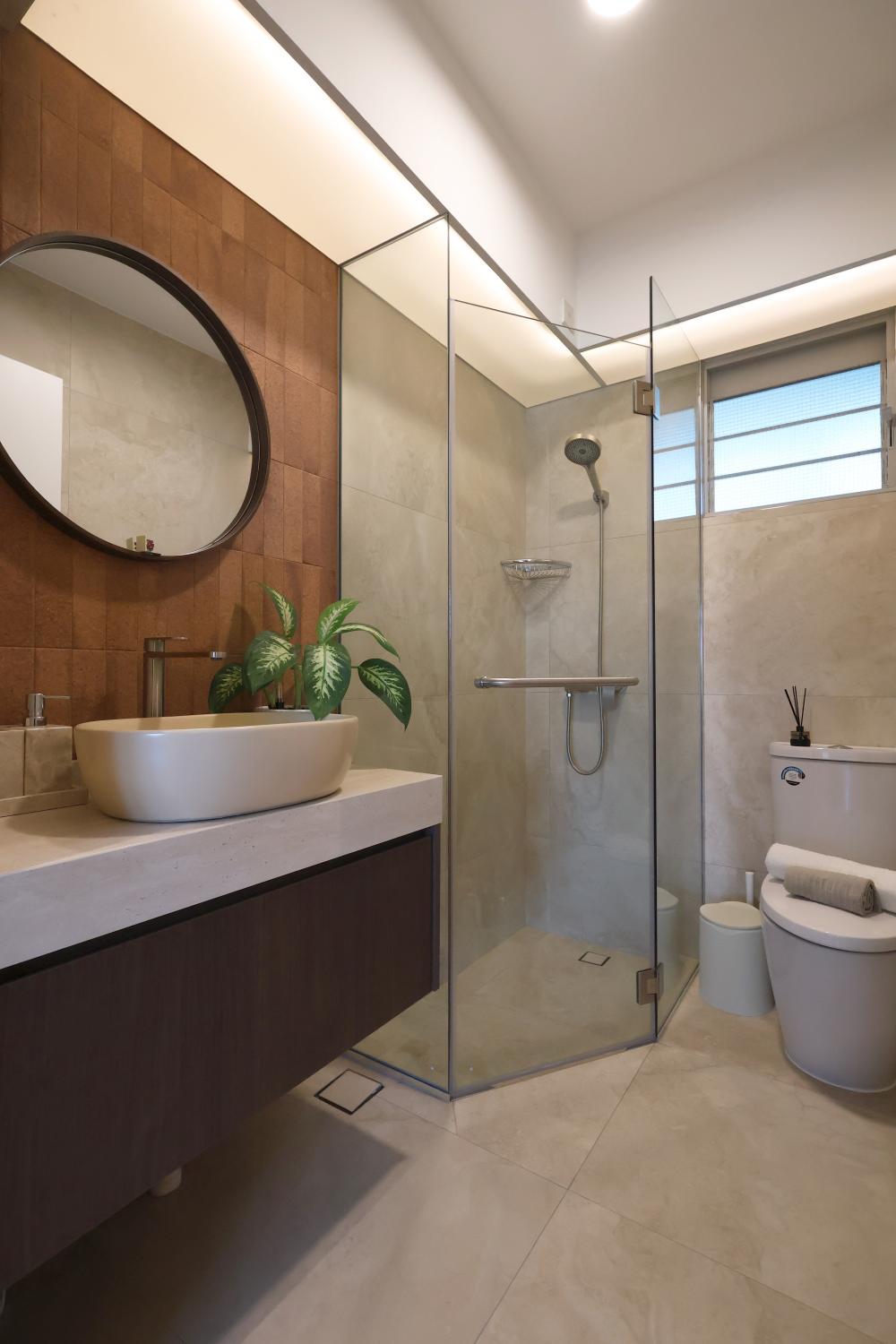 Scandinavian Bathroom with Mirror and Bathroom Storage