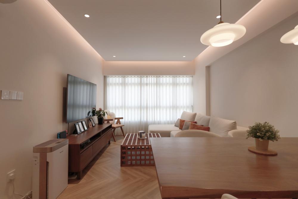 Scandinavian Living Room with Vinyl Flooring and Sofa