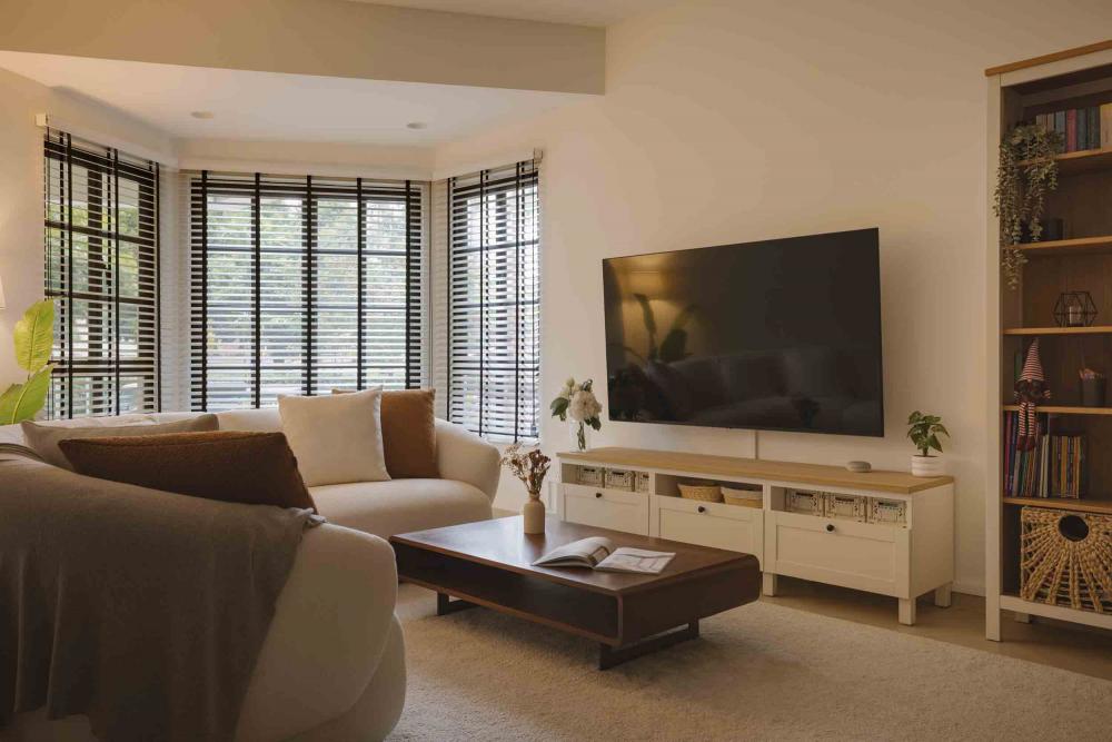Country Living Room with Bookshelf and TV Console