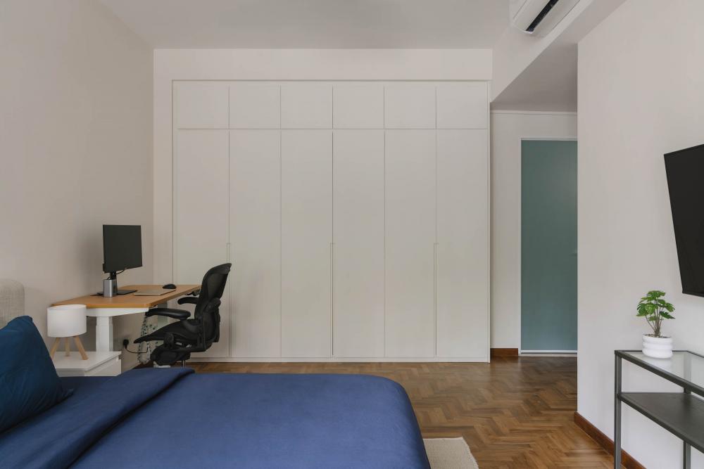 Country Bedroom with Parquet Floor and Wood Flooring