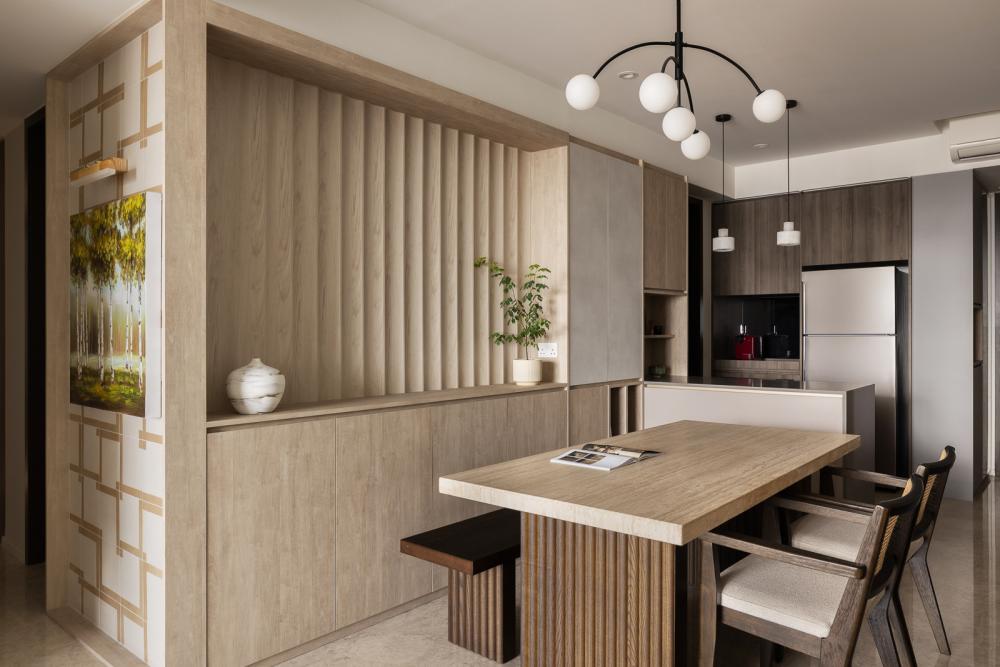 Modern Dining Room with Feature Wall and Dining Table