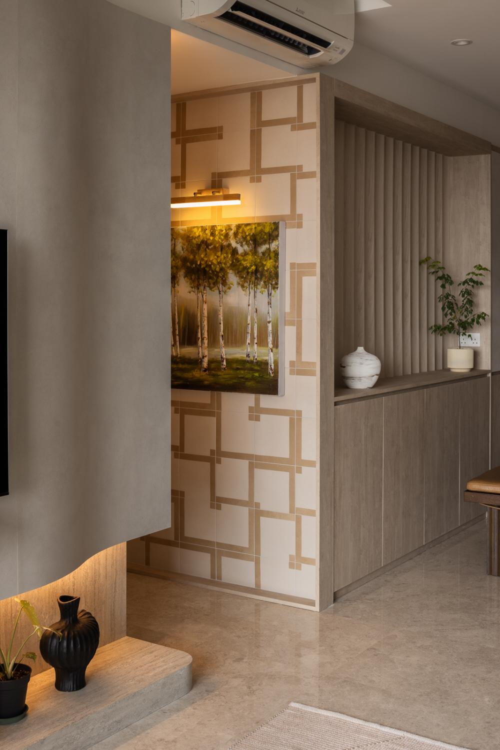 Modern Hallway with Feature Wall and Artwork