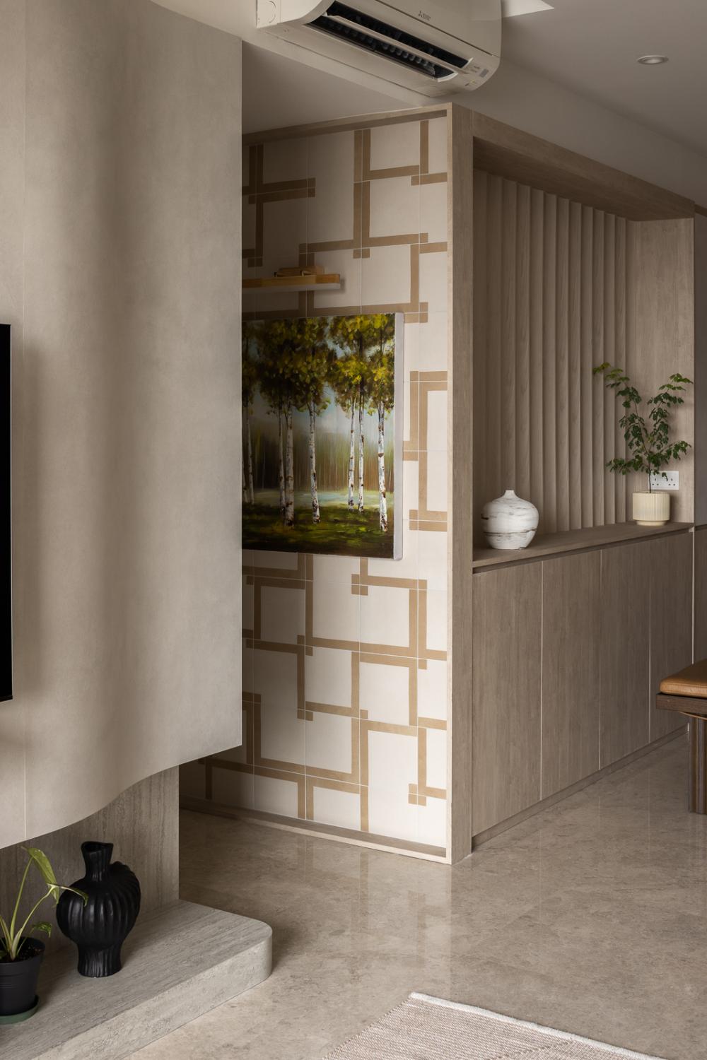 Modern Hallway with Feature Wall and Artwork