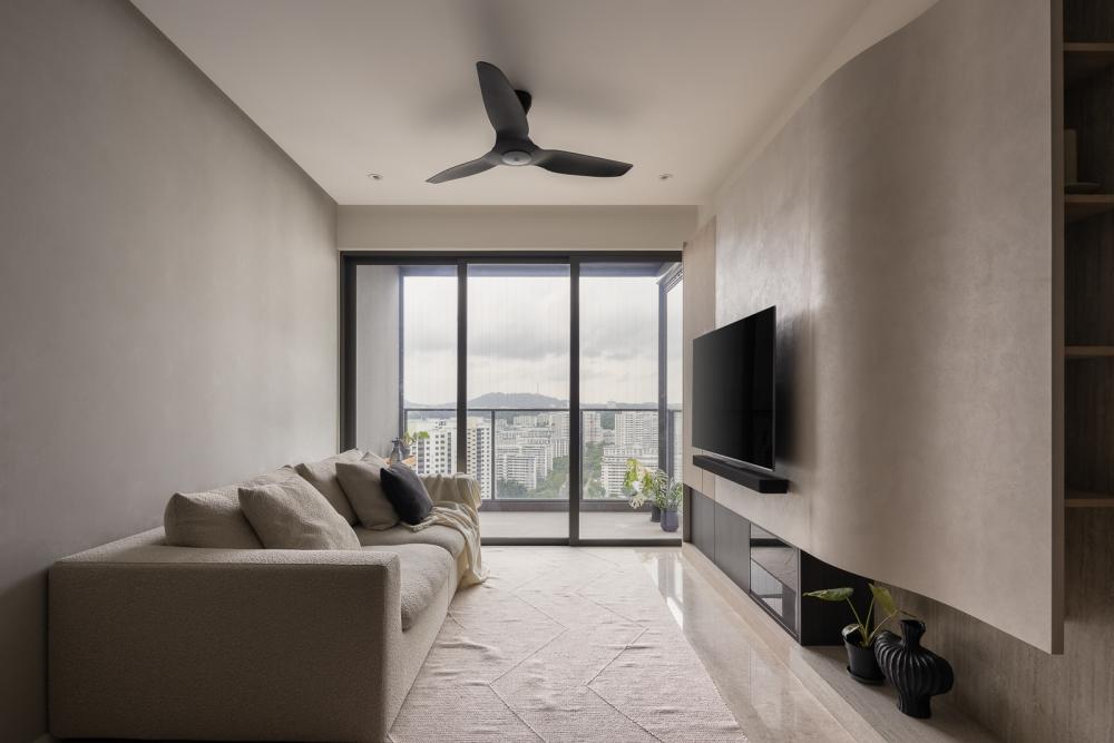 Modern Living Room with Marble Floor and TV Console