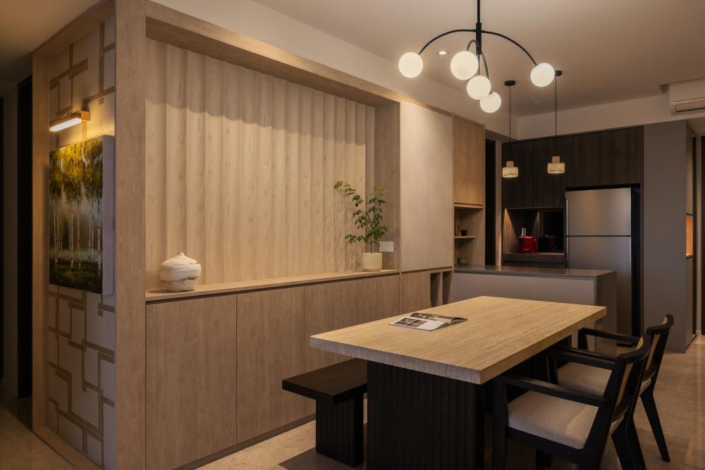 Modern Dining Room with Feature Wall and Dining Table