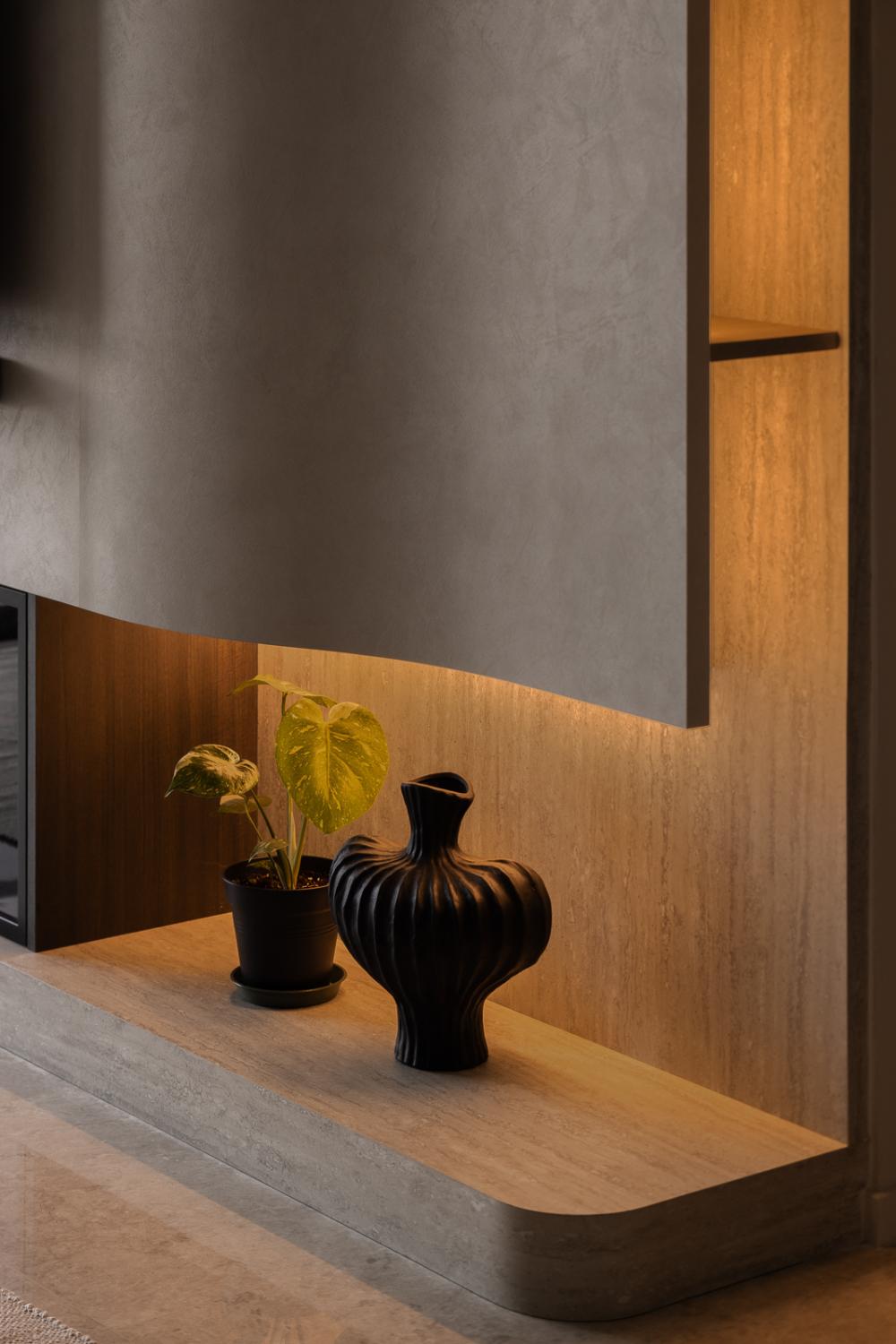 Modern Living Room with Feature Wall and Small Storage