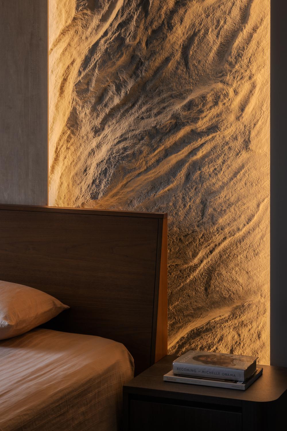 Modern Bedroom with Feature Wall and Bedside Table