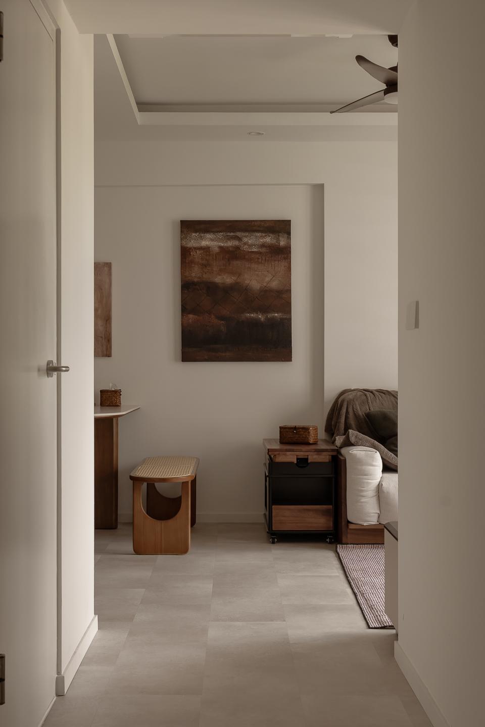 Modern Hallway with Console Table and Paintings