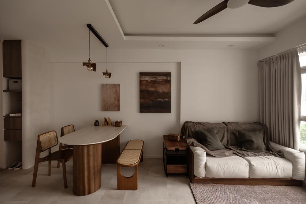 Modern Living Room with Sofa and Dining Chairs