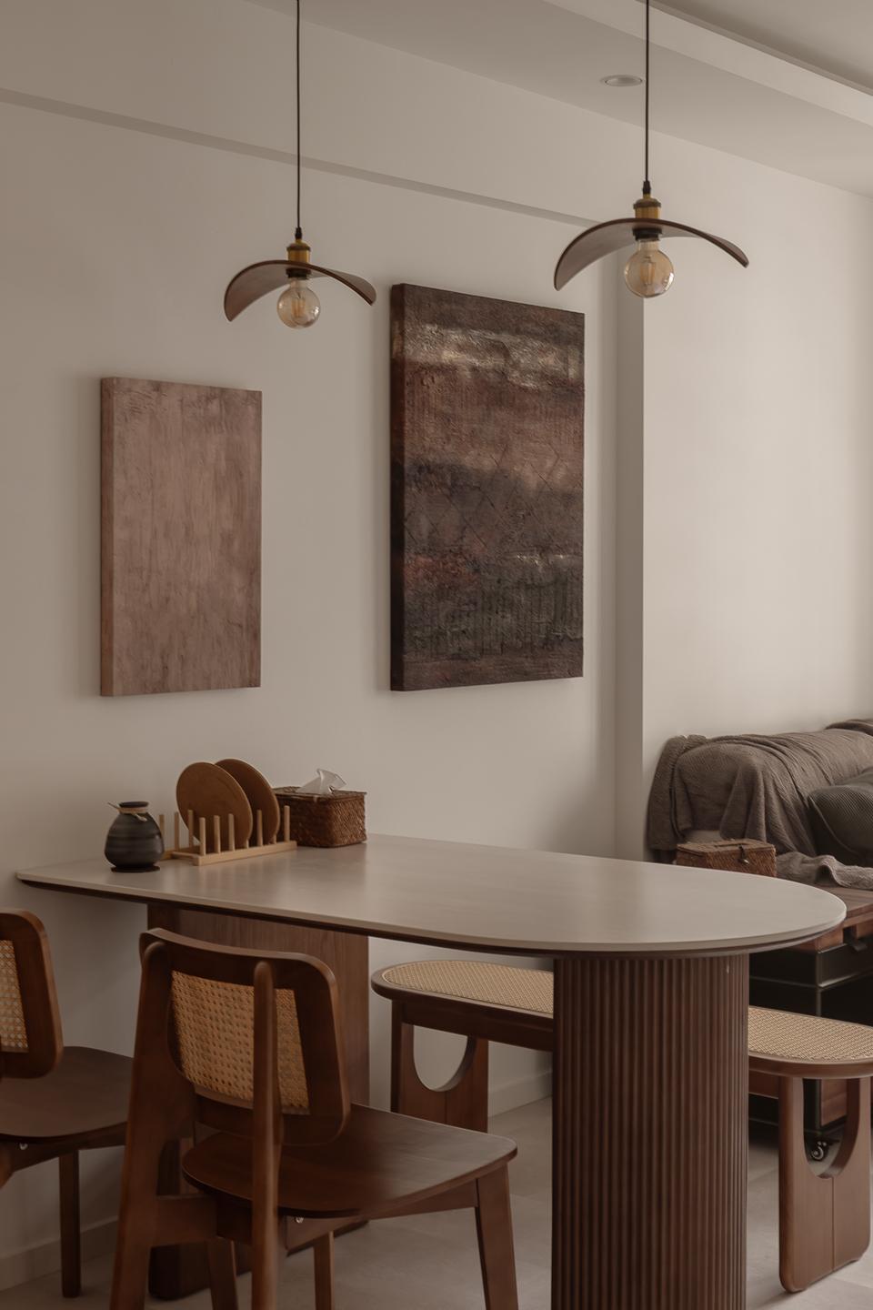 Modern Dining Room with Drop Light and Dining Table