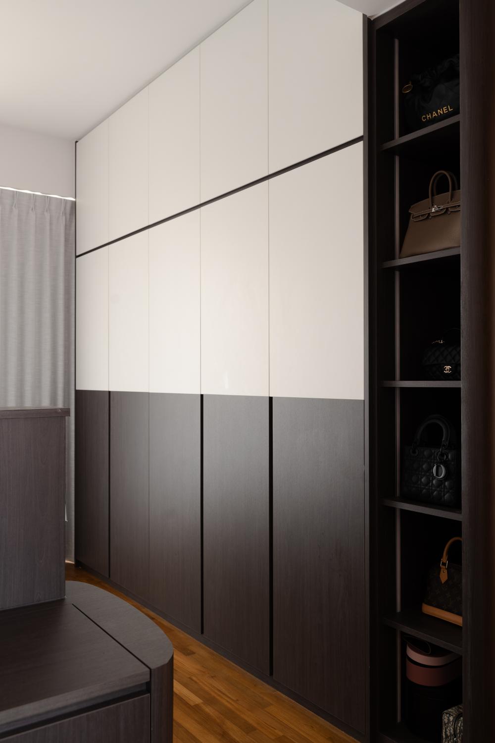 Modern Bedroom with Built-in Bed and Storage Cabinets