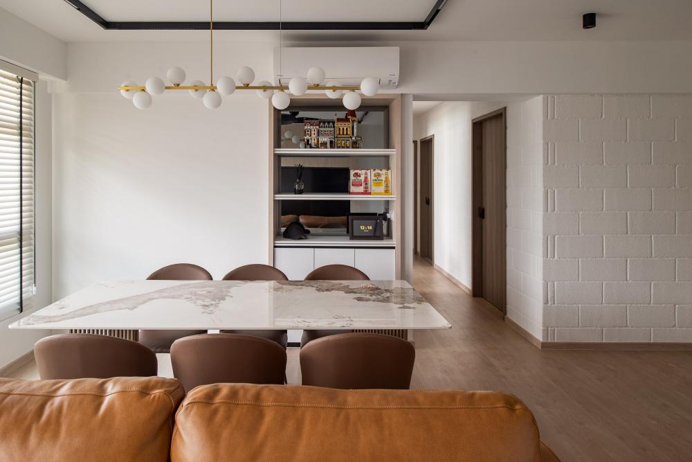 Modern Dining Room with Drop Light and Dining Table