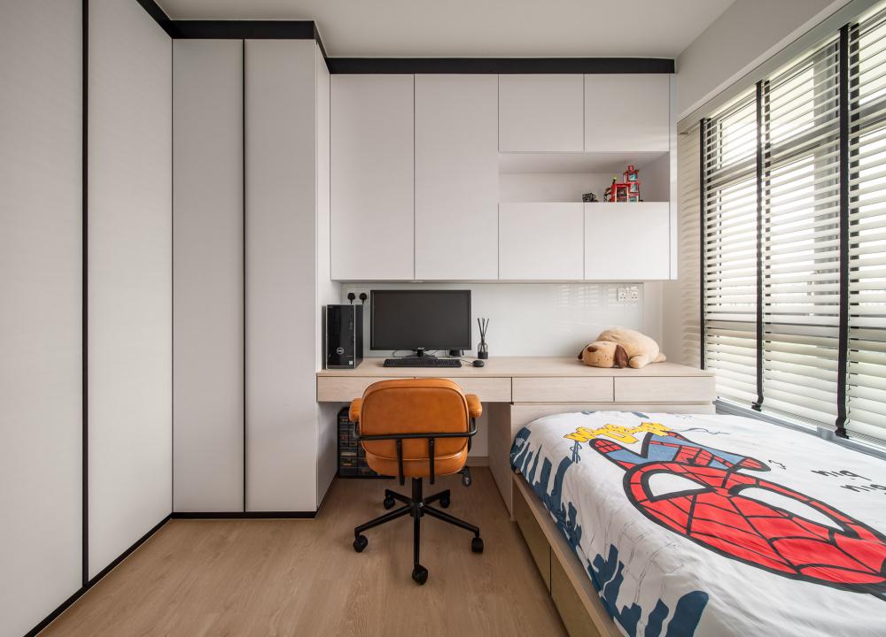 Modern Bedroom with Built-in Bed and Children's Beds