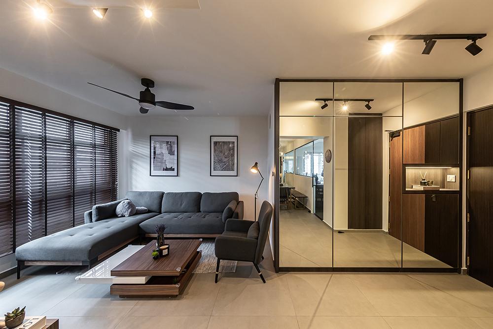Modern Foyer with Mirror and Lighting