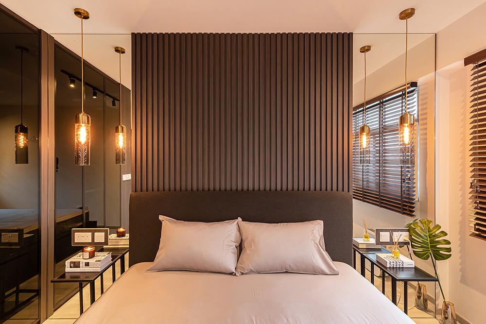 Modern Bedroom with Feature Wall and Mirror