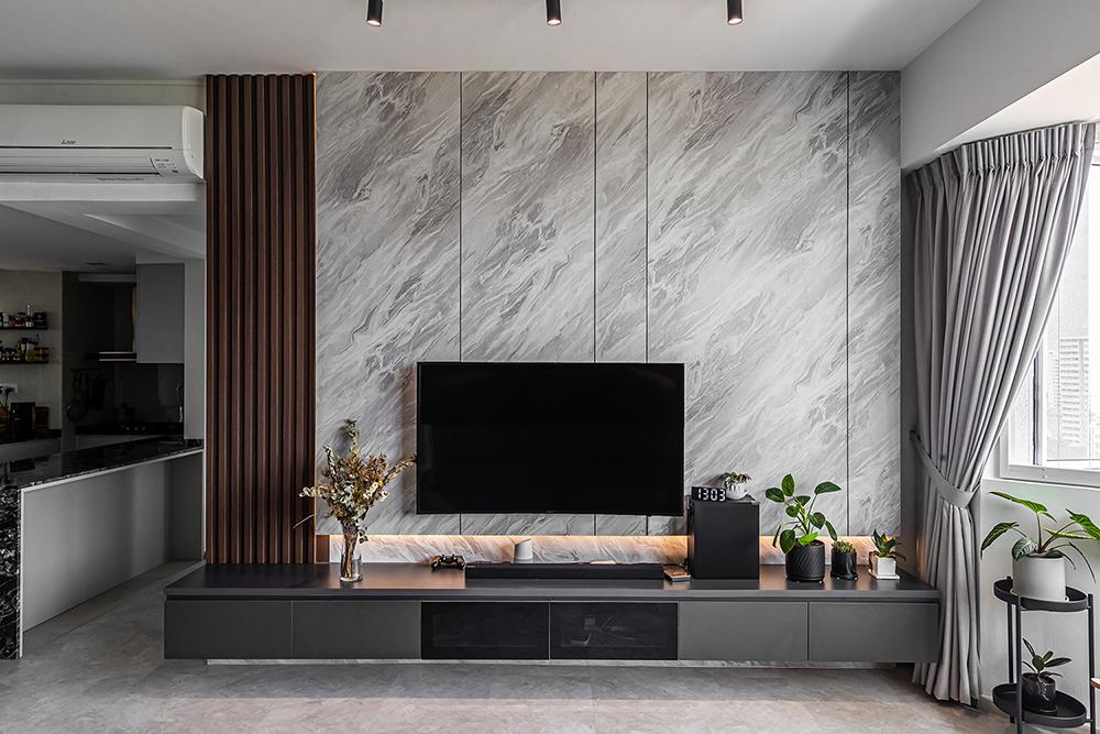 Modern Living Room with TV Console and Feature Wall