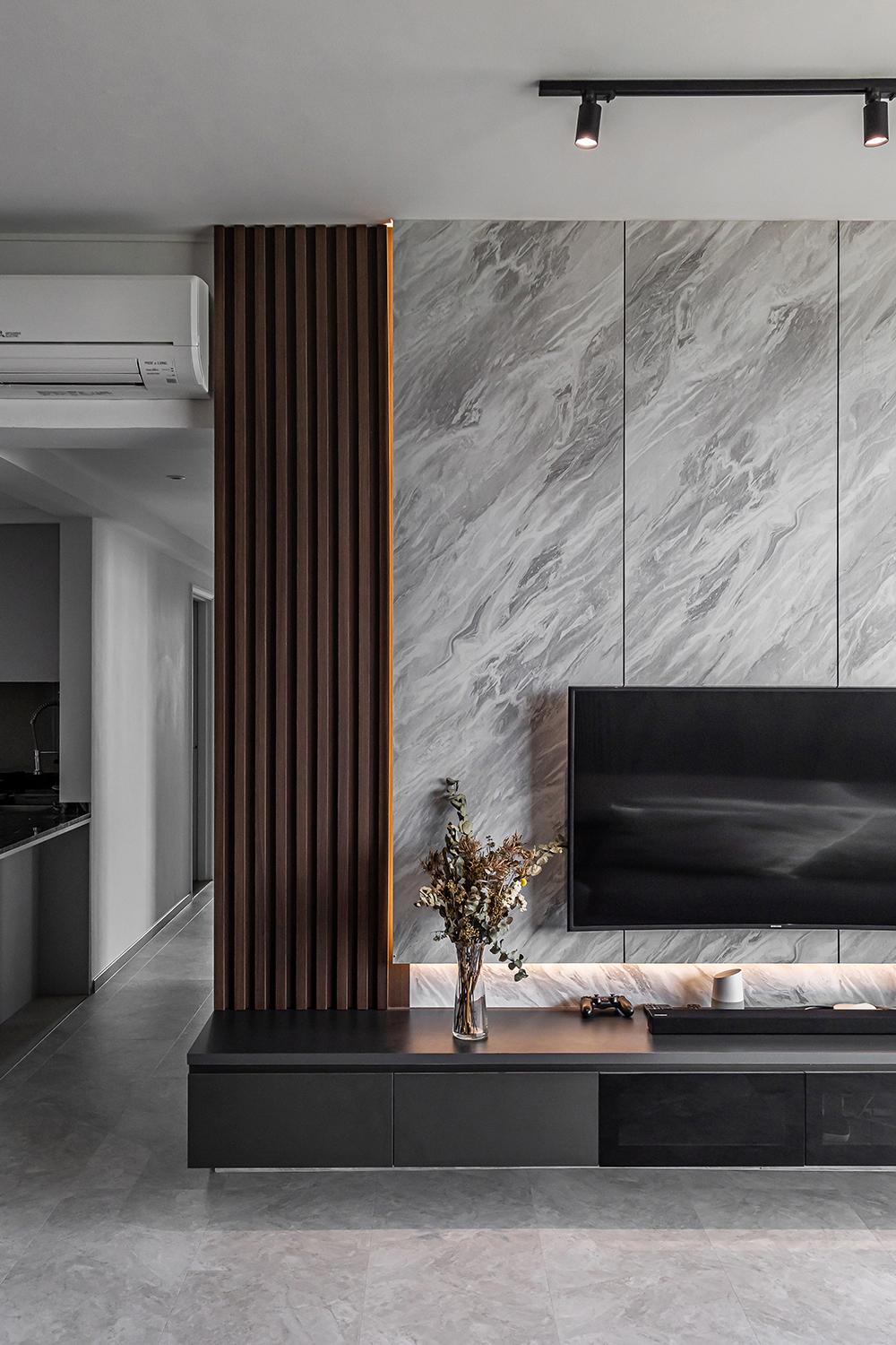 Modern Living Room with TV Console and Feature Wall