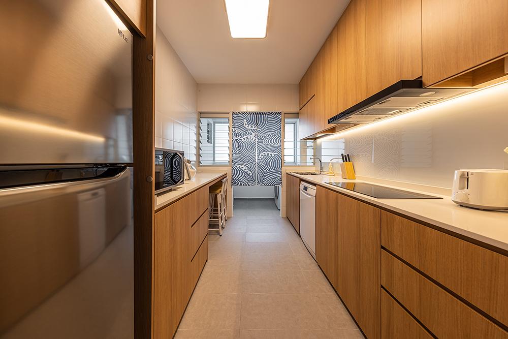 Scandinavian Kitchen with Countertop and Homogeneous Tiles