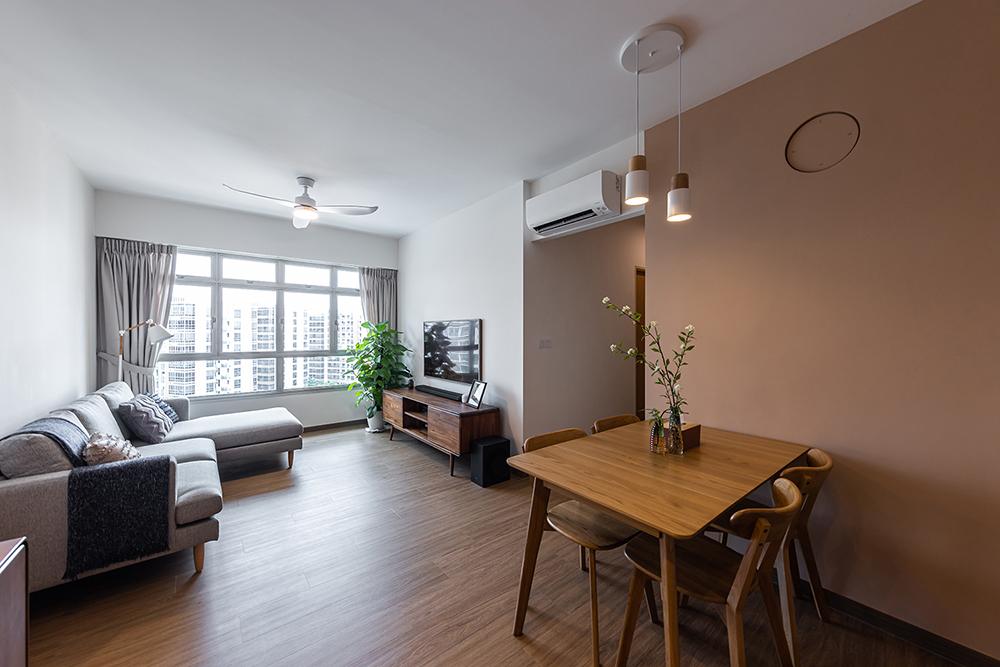 Scandinavian Living Room with Vinyl Flooring and TV Console