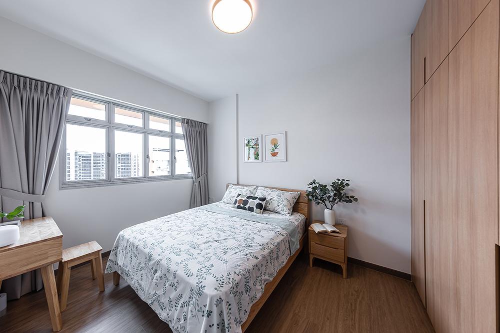 Scandinavian Bedroom with Vinyl Flooring and Artwork