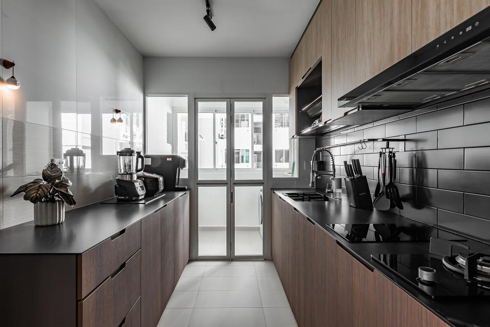 Industrial Kitchen with Countertop and Homogeneous Tiles
