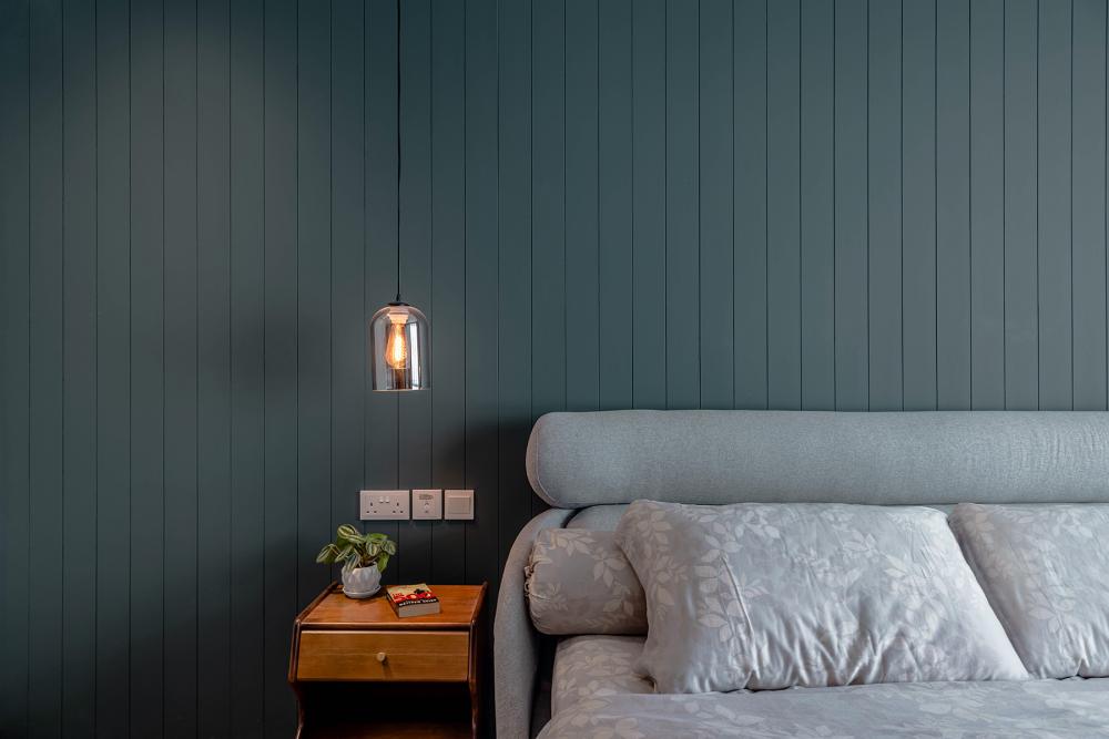 Country Bedroom with Feature Wall and Paintings