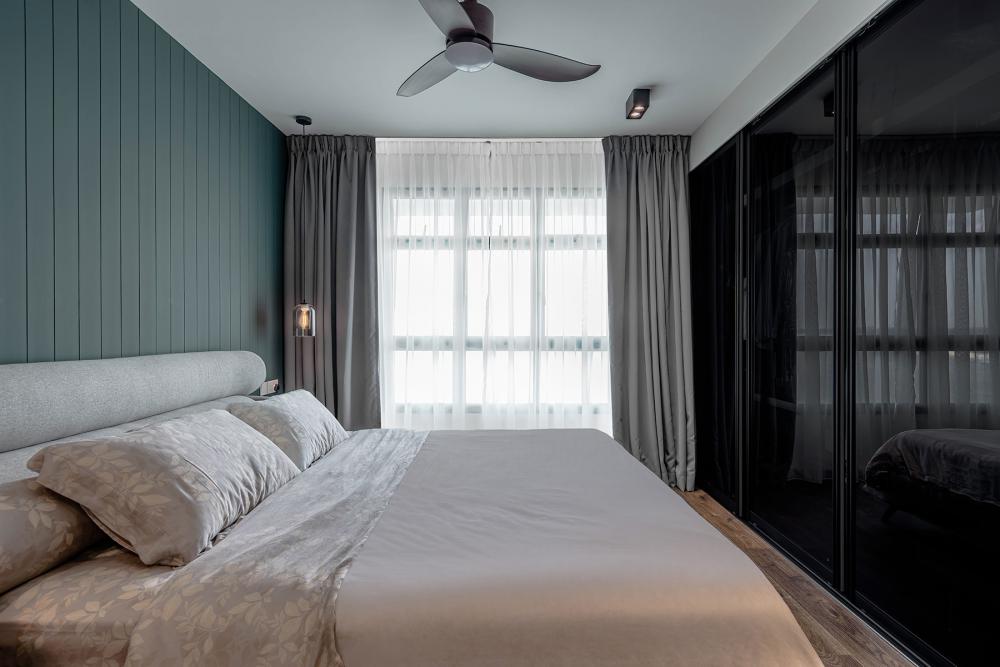 Country Bedroom with Vinyl Flooring and Feature Wall