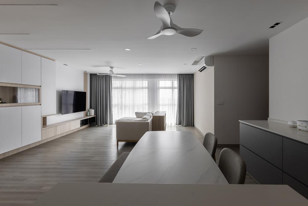 Modern Living Room with Vinyl Flooring and Feature Wall