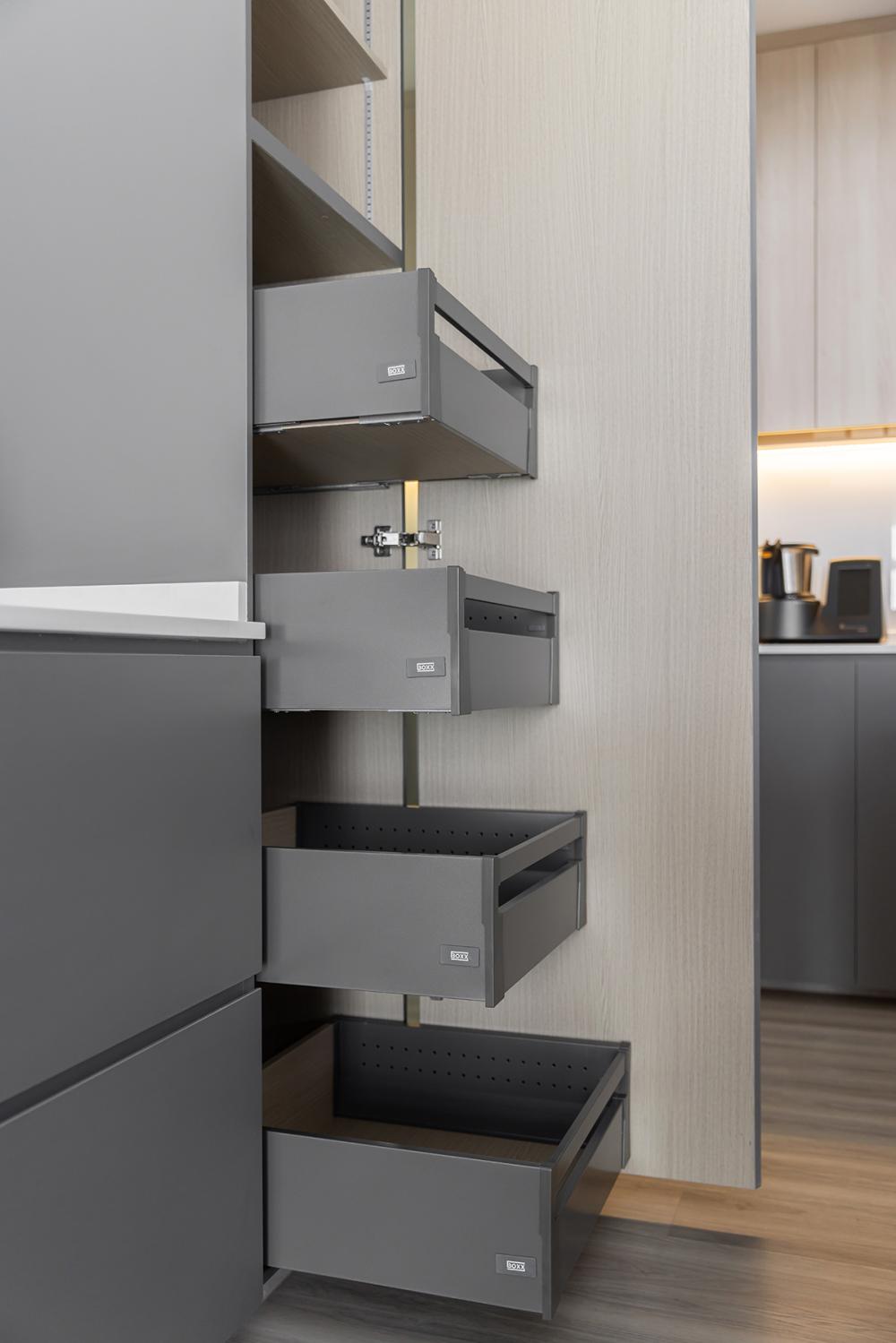 Modern Dining Room with Vinyl Flooring and Storage Cabinets
