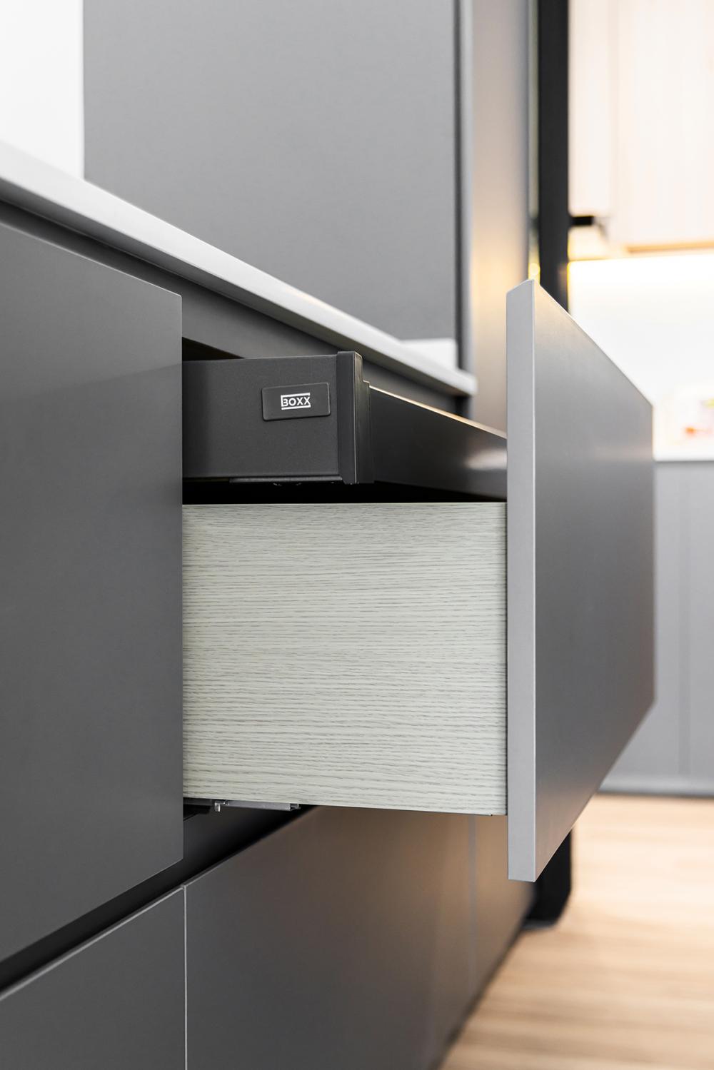 Modern Dining Room with Vinyl Flooring and Storage Cabinets