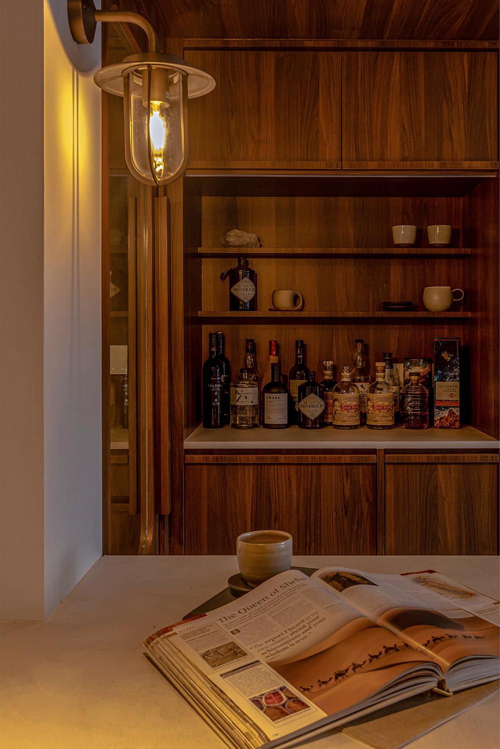 Scandinavian Home Bar with Countertop and Storage Cabinets