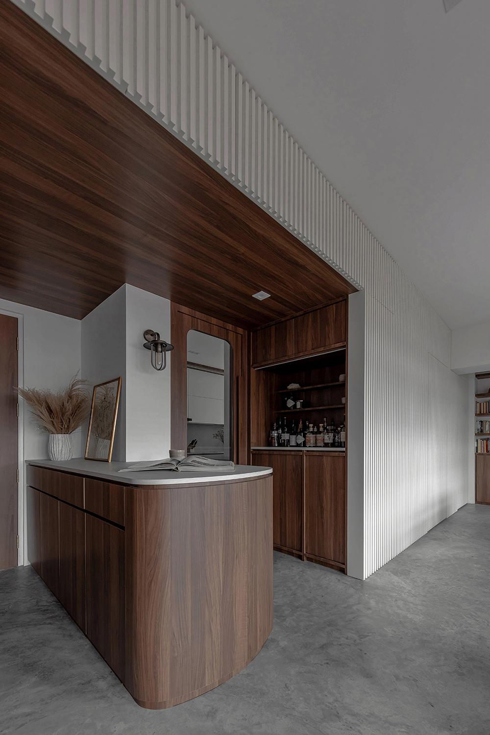 Scandinavian Foyer with Feature Wall and Storage Cabinets