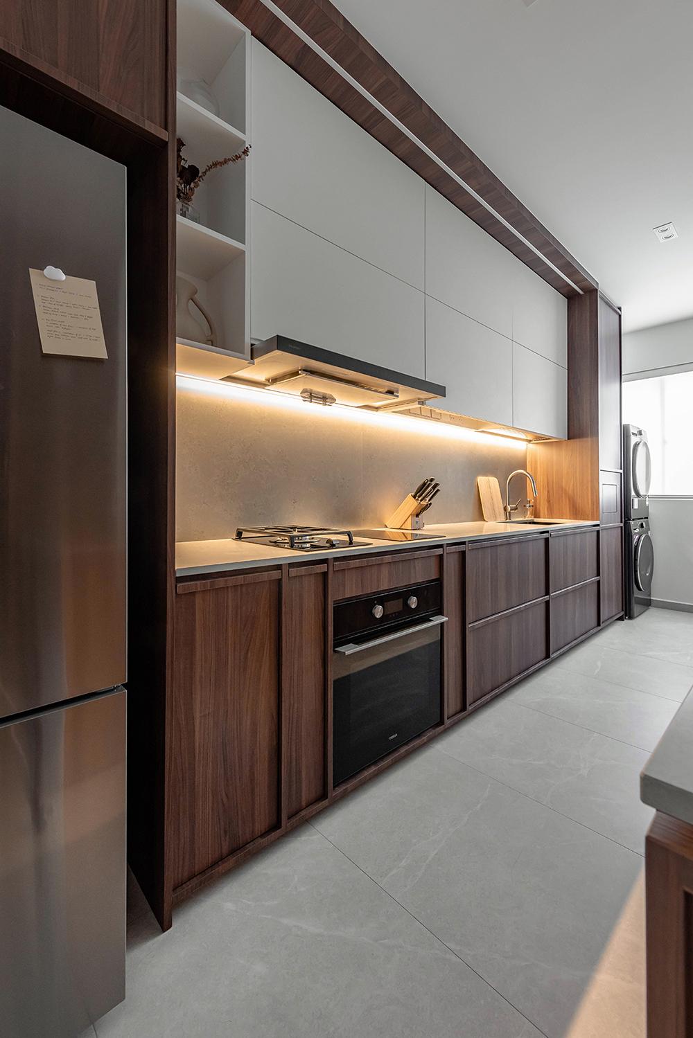 Scandinavian Kitchen with Countertop and Homogeneous Tiles
