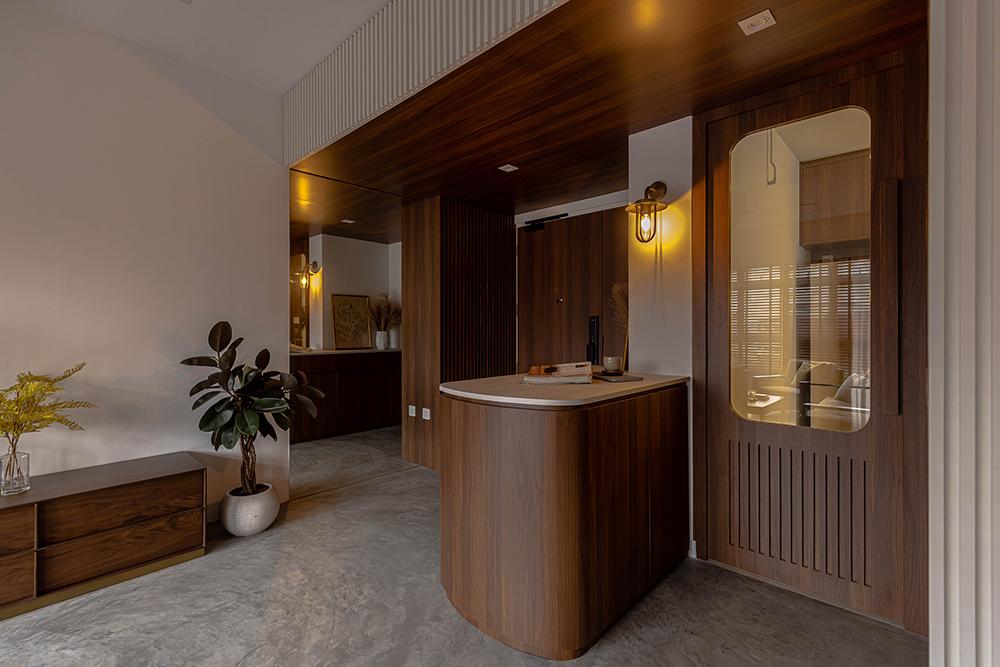 Scandinavian Foyer with Mirror and Glass Door