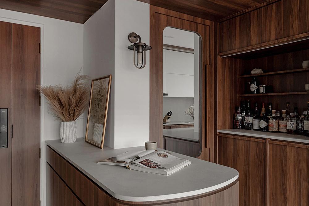 Scandinavian Home Bar with Countertop and Glass Door