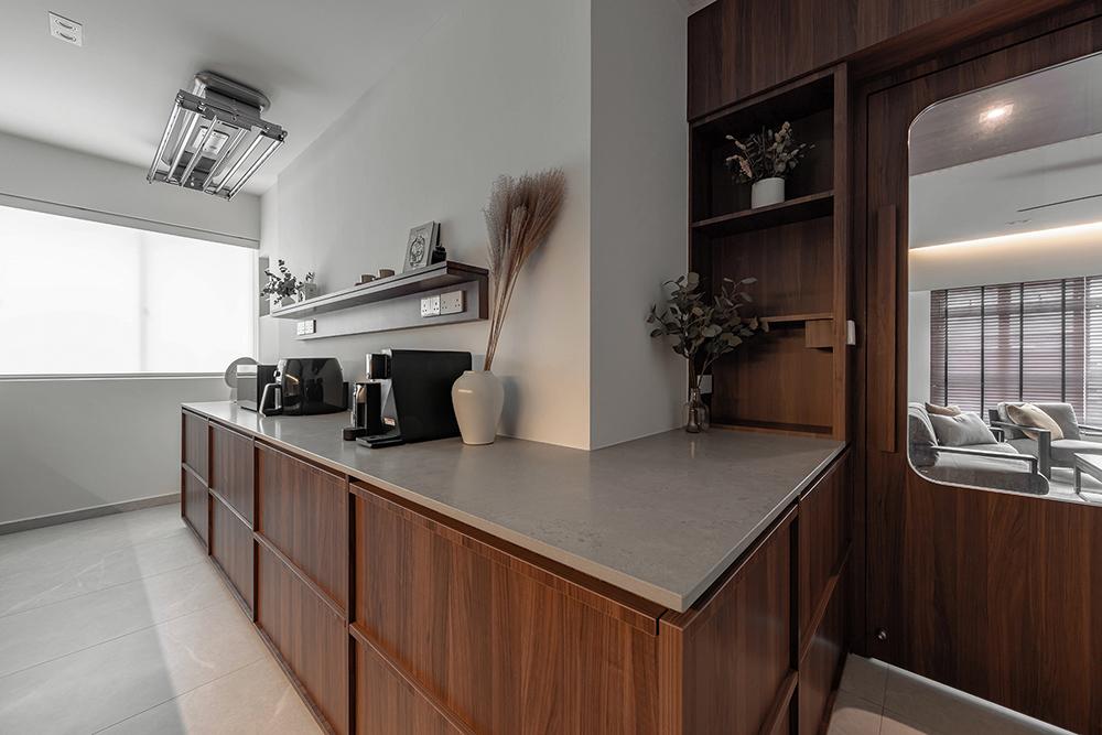 Scandinavian Kitchen with Countertop and Display Cabinets