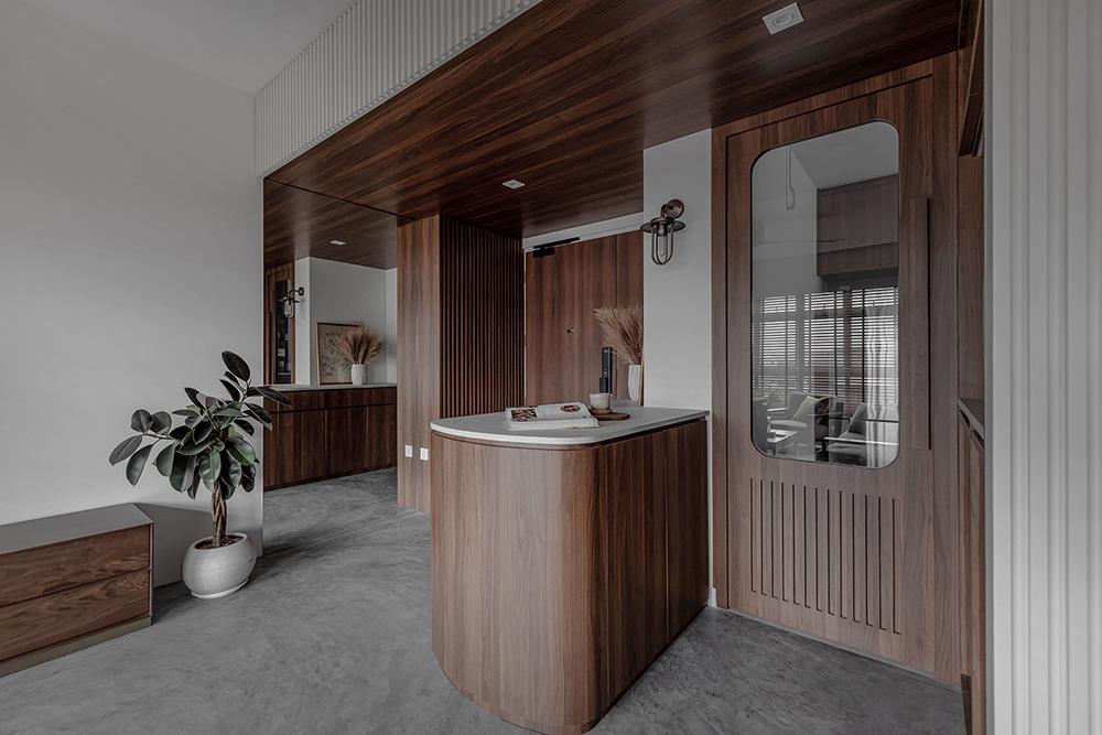 Scandinavian Foyer with Mirror and Glass Door