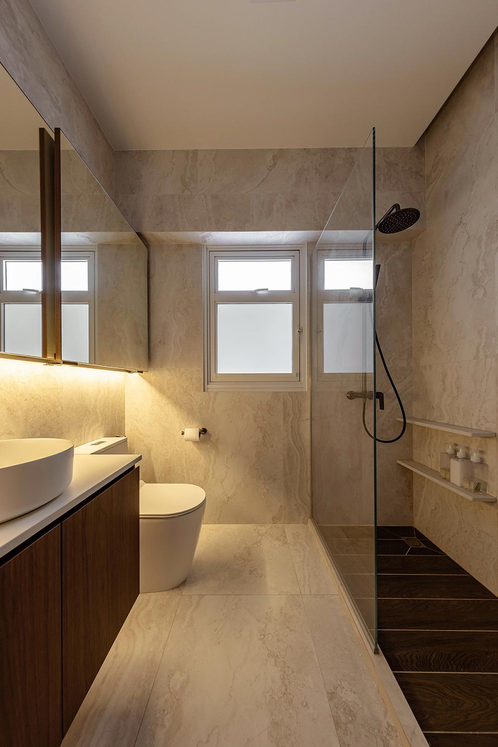 Scandinavian Bathroom with Homogeneous Tiles and Mirror