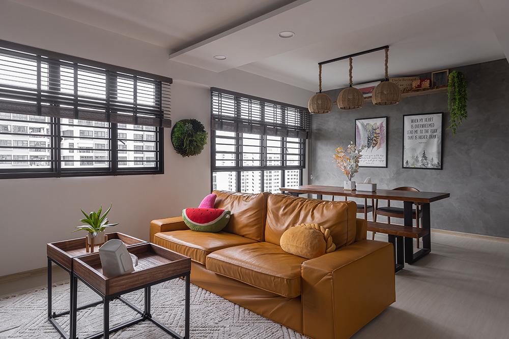 Industrial Living Room with Vinyl Flooring and Feature Wall