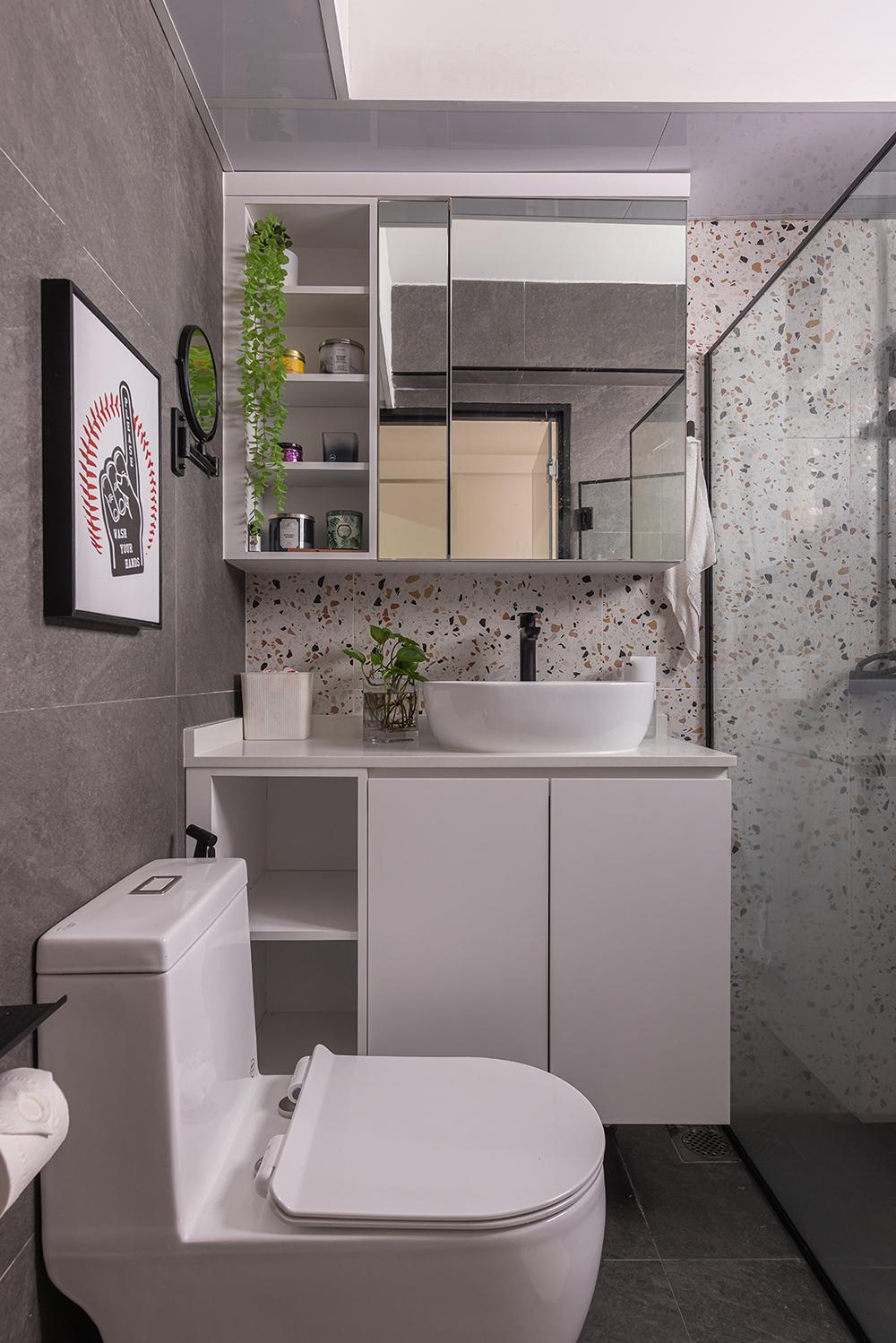 Industrial Bathroom with Countertop and Mirror